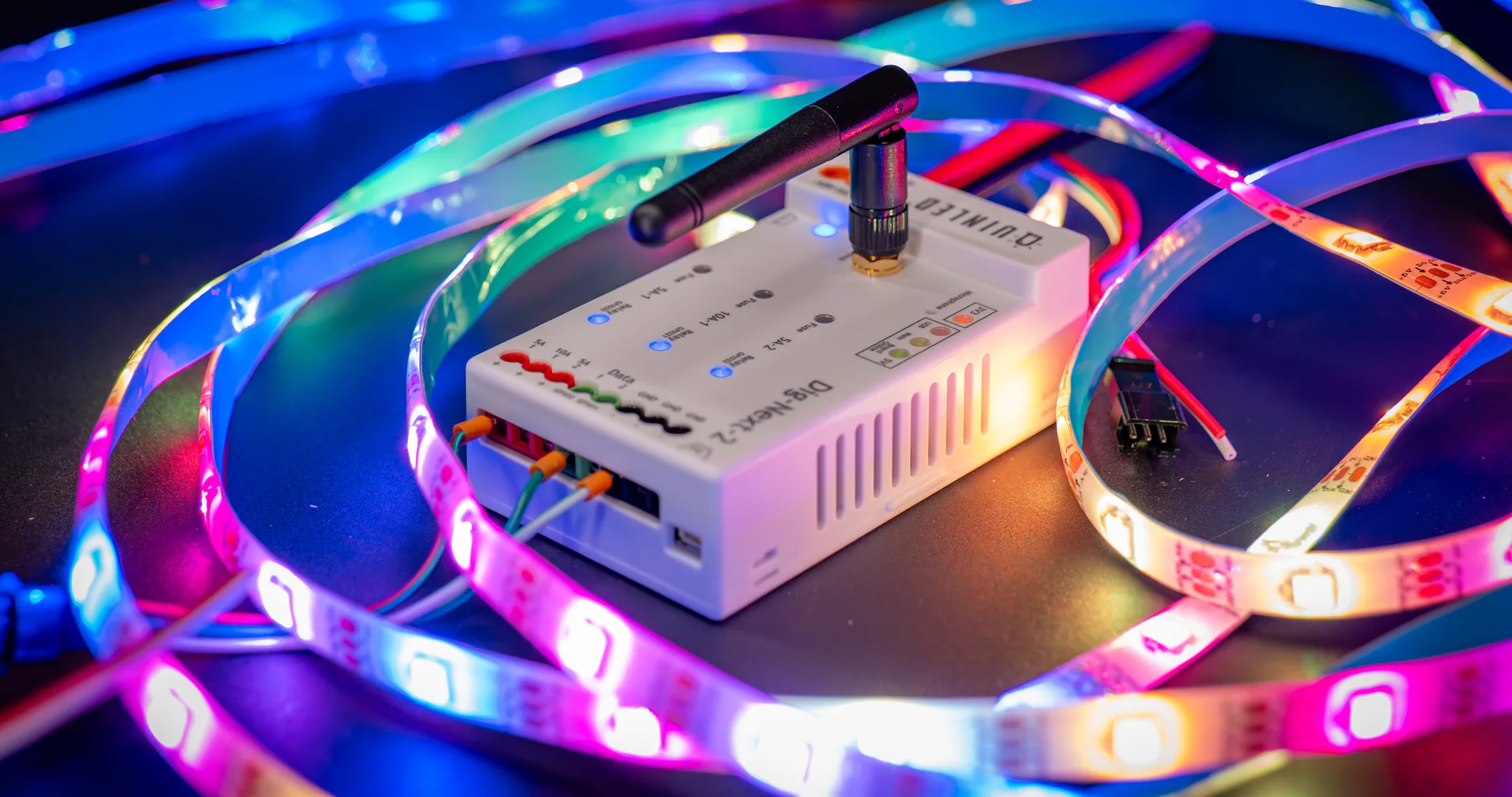 Dig-Next-2 driving a glowing coil of RGB LED strip